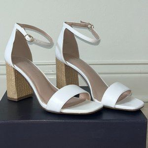 Kelly & Katie White and Raffia 3" Heel Sandals 6.5